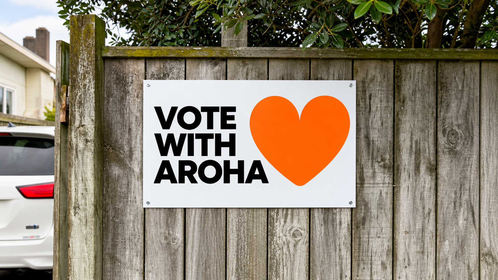 Vote with Aroha Placard Small (600 x 400mm)
