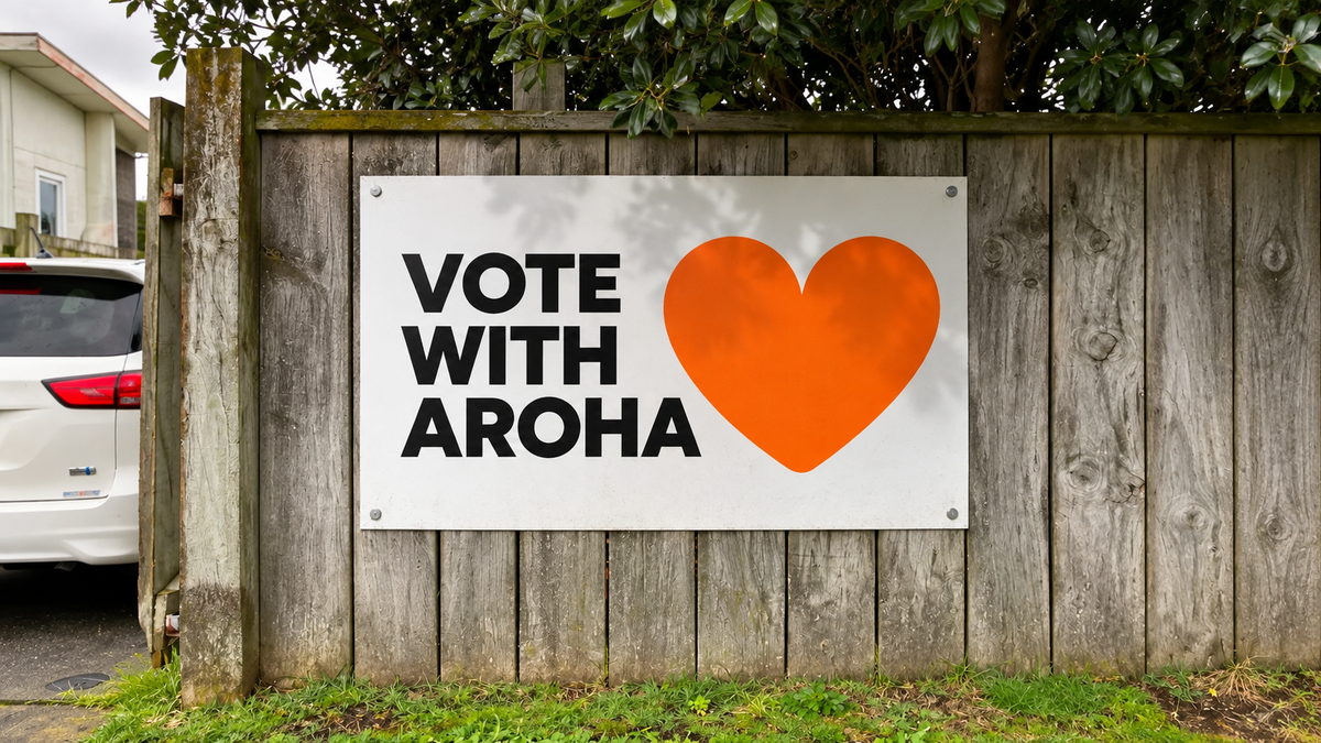 Vote with Aroha Placard Large (1200 x 800mm)